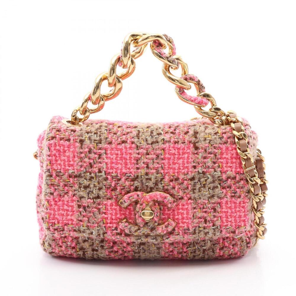 Chanel Coco Mark Turnlock Check 2-Way Shoulder Bag/Handbag Fabric Women's Pin...